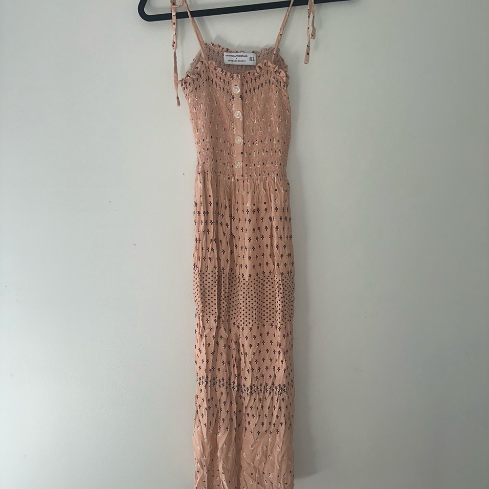 Faithful the Brand by Anthropology Peach Floral Bohemian Jumpsuit size 2